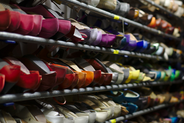 colorful shoes on shoe shelves