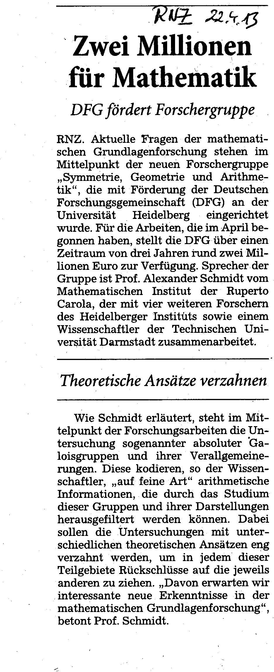 Rhein-Neckar-Zeitung, 22.4.2013
