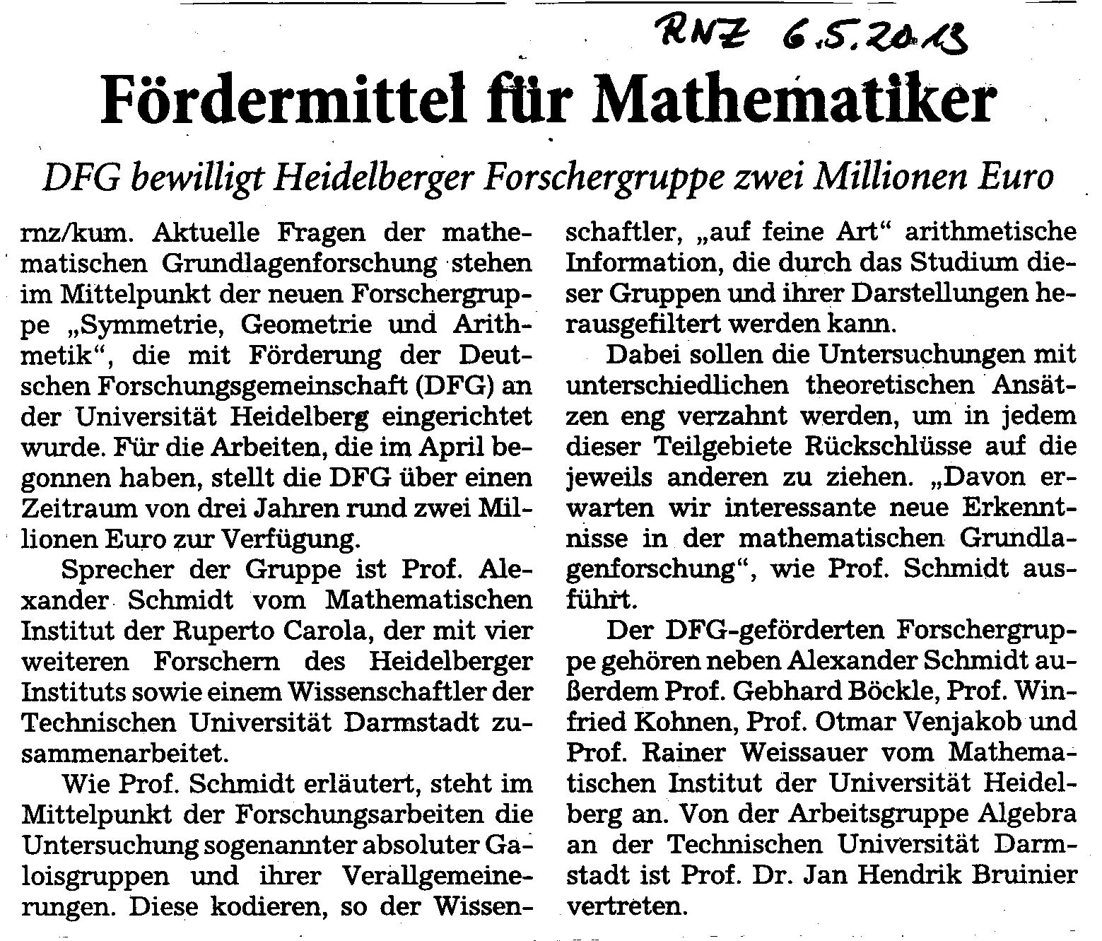 Rhein-Neckar-Zeitung, 6.5.2013