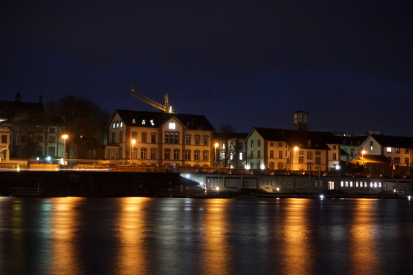 lights reflecting in the Neckar at night