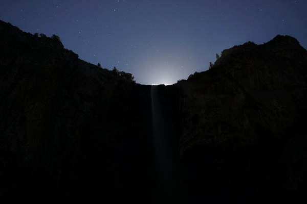 Bridalveil Fall with moon close to rising