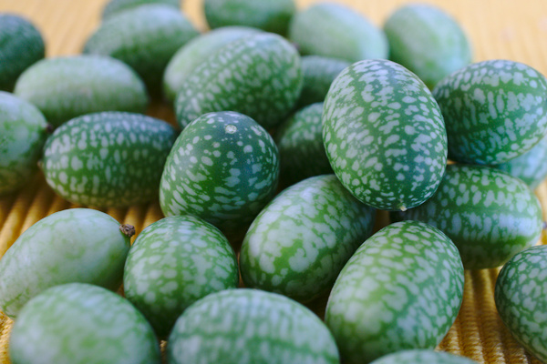 green cucamelons on a yellow place mat