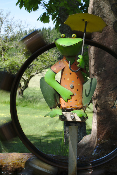 small water wheel with a figure of a frog