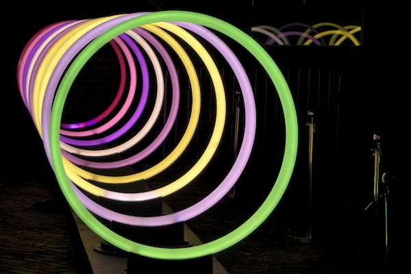 several rings of lights in different colours