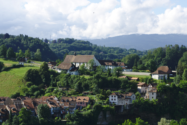 historic buildings in the mountains from afar