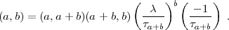                         (     )b (     )
(a,b) = (a,a+ b)(a+ b,b)  -c--     --1-  .
                          ta+b     ta+b  