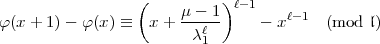                   (    m - 1)l- 1
f(x + 1)-  f(x)  =_   x + ---l-     - xl-1  (mod  l)
                        c 1  