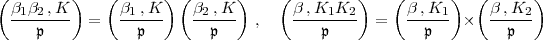 (         )   (      ) (      )     (        )    (      )  (      )
  b1b2,K--  =   b1,K--   b2,K--  ,   b-,K1K2-   =  b-,K1-    b-,K2--
     p            p        p             p            p         p
