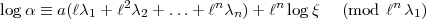 loga  =_  a(lc1 + l2c2 + ...+ lncn) + lnlogq  (mod  lnc1)  