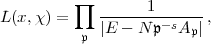           prod 
L(x,x) =    ------1------ ,
          p |E - N p-sAp |  