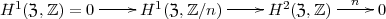                                             n
H1(Z, Z) = 0-----H1(Z, Z/n) ----- H2(Z,Z) -----0
